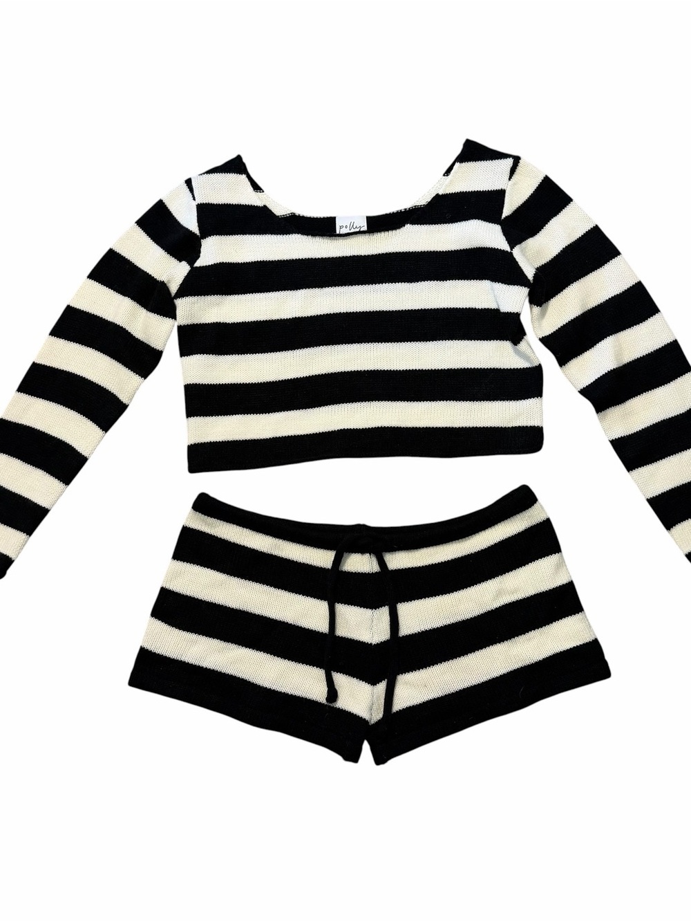 Princess Polly Black and White Striped Knit Lounge Shorts Set
